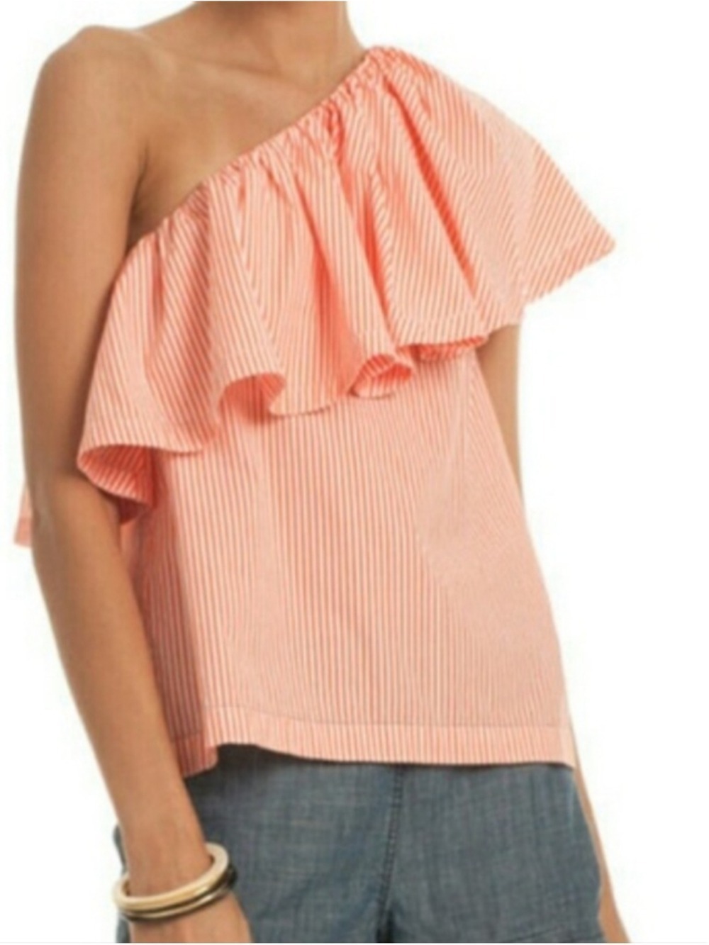 Trina Turk Mayreau Hot Mambo Orange Striped One Shoulder Top Women's Large